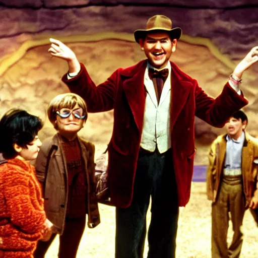 Prompt: Indiana Jones in Charlie and The chocolate factory, cinematic still