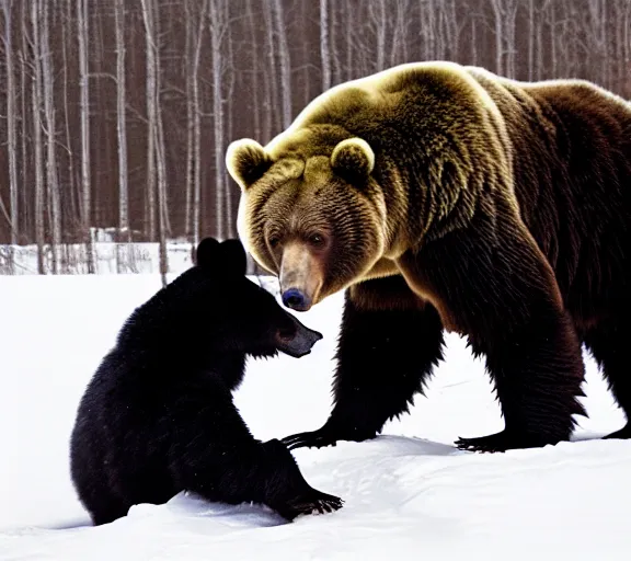 Image similar to vladimir putin mates bear, animals mating, lovely kiss, kiss mouth to mouth, romantic, emotional, love scene, insane details, clear face and eyes, textured, 8 k, professional photography, animal world, discovery channel