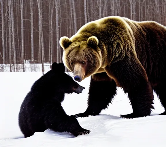 Prompt: vladimir putin mates bear, animals mating, lovely kiss, kiss mouth to mouth, romantic, emotional, love scene, insane details, clear face and eyes, textured, 8 k, professional photography, animal world, discovery channel