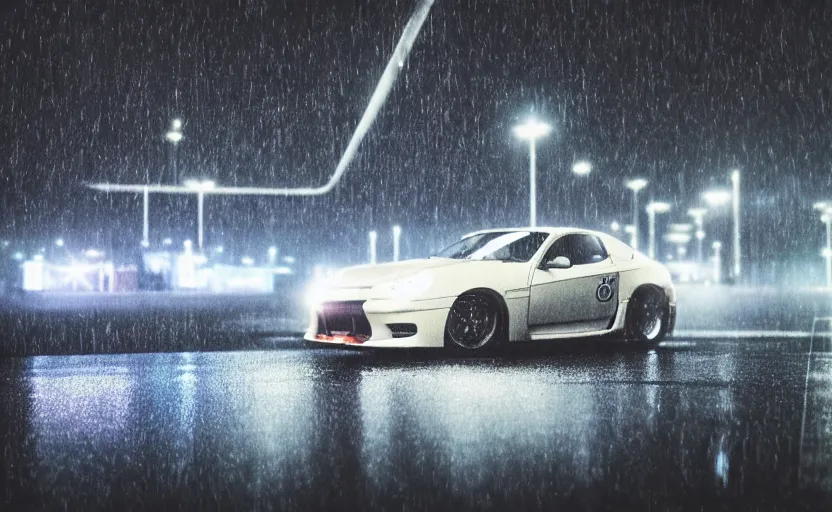 Prompt: highly detailed, high resolution, japanese cars, jdm, raining night, stunning, volumetric lightning, realistic cars, sharp focus, 150mm, realistic photo, instagram filter