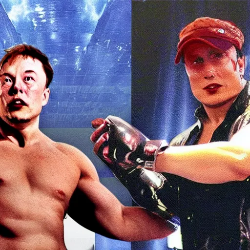 Prompt: elon musk fight 9 7 vs street fighter ii