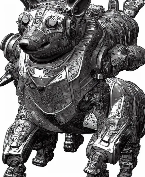 Prompt: a detailed manga style illustration of an armoured cyborg corgi dog, by moebius and stephan martiniere, 4 k resolution, detailed, unreal engine, octane render, trending on artstation