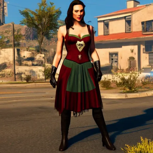 Image similar to Gal Gadot wearing a dirndl in GTA V.