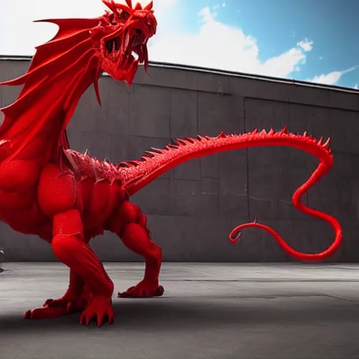 Image similar to a giant red dragon stuffed toy nft made by Ayami Kojima and beeple, vray render, unreal engine