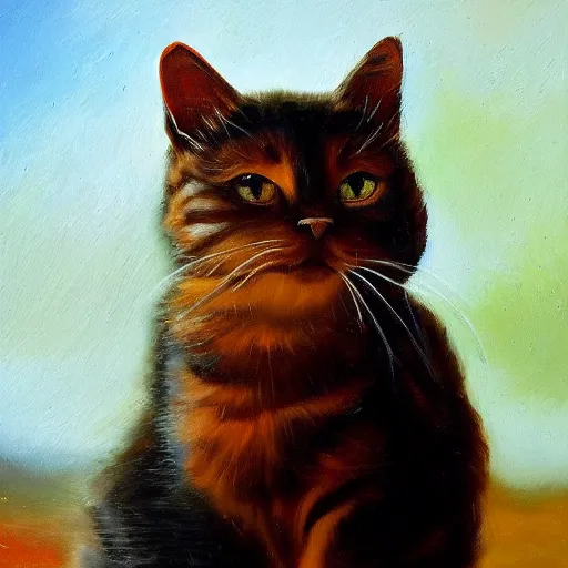 Image similar to cat, oil paining, highly realistic, romantic style