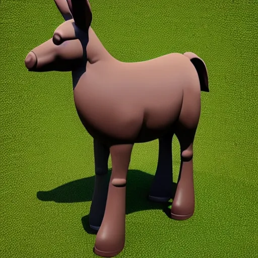 Prompt: Life-Size Animate Chocolate Donkey Sculpture Standing in a Pasture, Digital Art Trending on Artstation