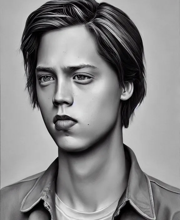 Image similar to cole sprouse art by denys tsiperko and bogdan rezunenko, hyperrealism