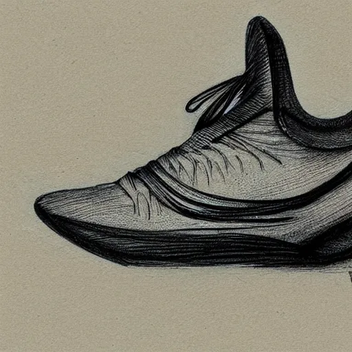 Image similar to Futuristic running shoes, sketch by Leonardo DaVinci