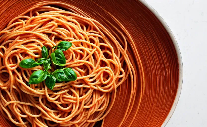 Prompt: top view of a spaghetti bowl, natural light, cinematic lighting, 8 k