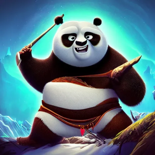 Image similar to epic music album cover, Kung Fu Panda, trending on Artstation, award-winning art