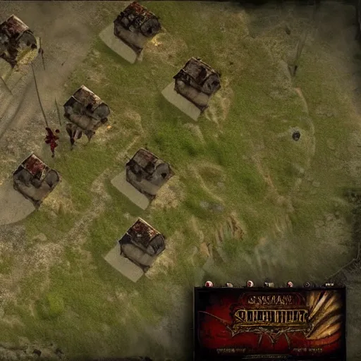 Image similar to screenshot of a beautiful rts game silent hill, overhead view, ultra high quality