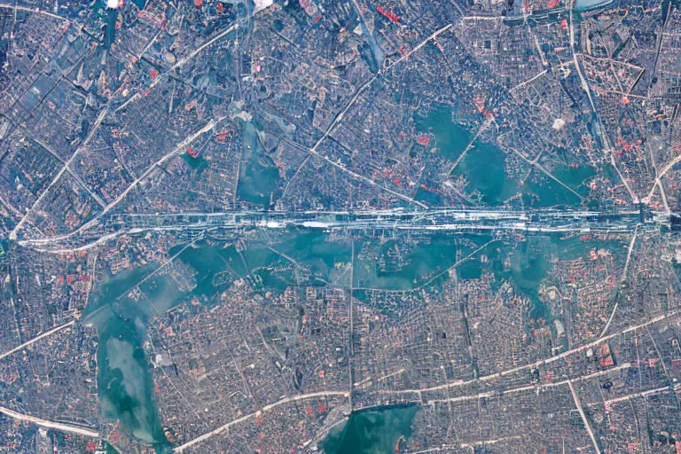 Image similar to bird's eye view satellite image of a Soviet city