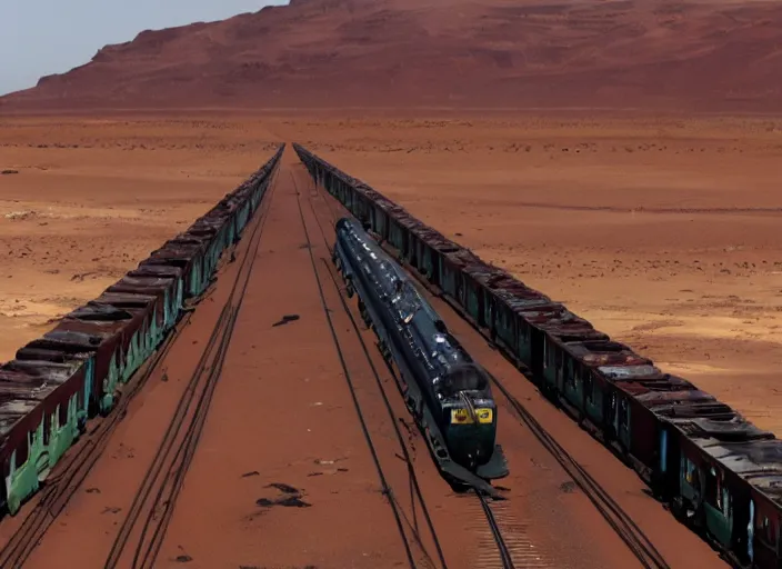 Prompt: riding the mauritania iron train