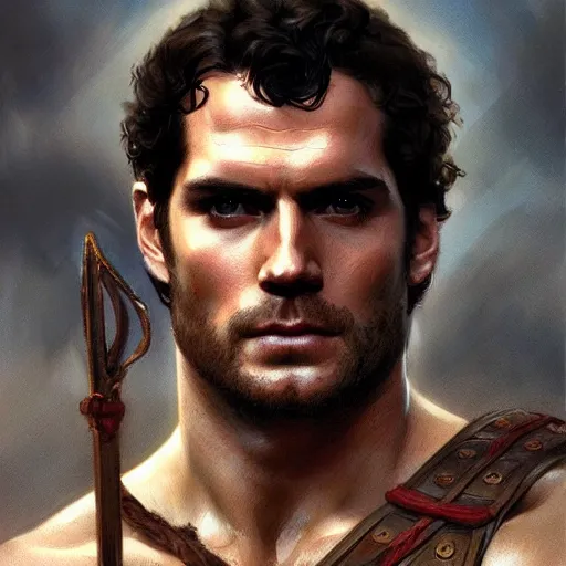 Image similar to Henry Cavill as a Greek gladiator, gorgeous, amazing, muscular, intricate, highly detailed, digital painting, artstation, concept art, sharp focus, illustration, art by greg rutkowski and alphonse mucha