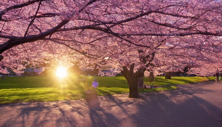 Prompt: cherry blossoms catching the sun