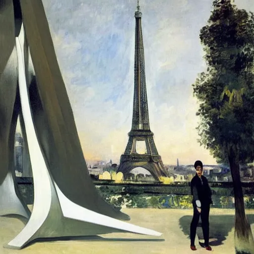 Prompt: alternative eiffel tower structure made by zaha hadid, oil painted by edouard manet