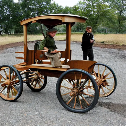 Image similar to amish buggy with huge wheels and suspension