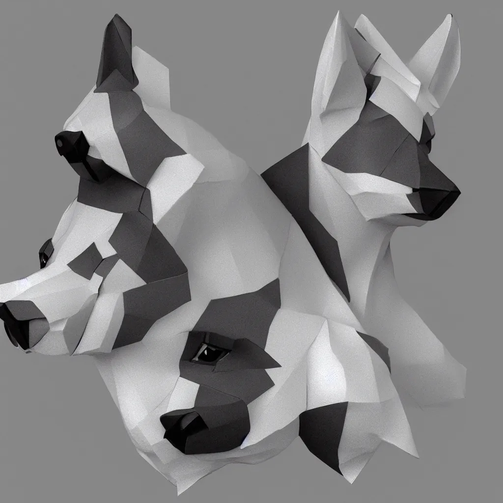 Image similar to 3 d rendering of paper japanese origami of simplified form of german shepherd, 2 d image