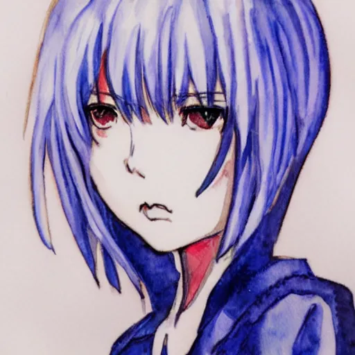 Image similar to watercolor sketch of rei ayanami