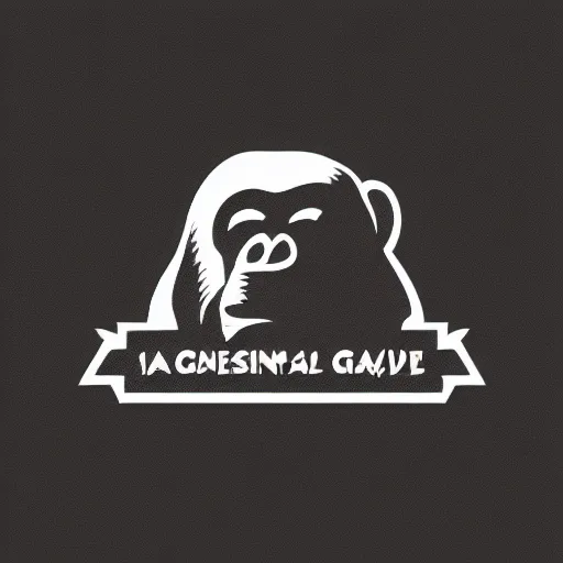 Image similar to a logo of an illustrated ape for a video game company, designed, vector, black background