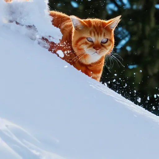 Image similar to an anthropomorphic orange tabby cat skiing