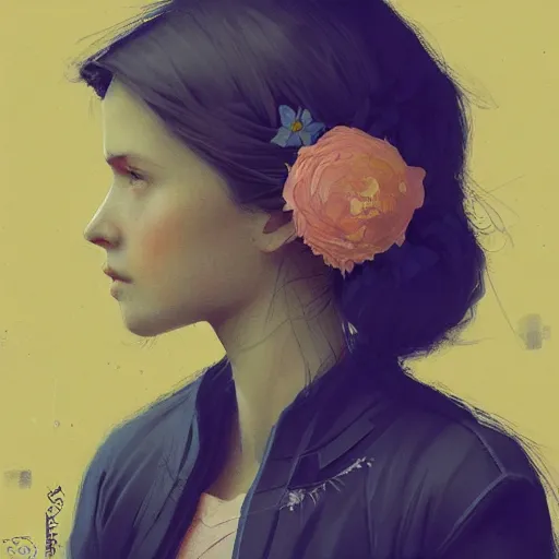 Image similar to Ukrainian girl with a flowers profile picture by Greg Rutkowski, asymmetrical, Organic Painting , Matte Painting, geometric shapes, hard edges, street art, trending on the artstation, realistic:2 by Sachin Teng:4, blur: -4