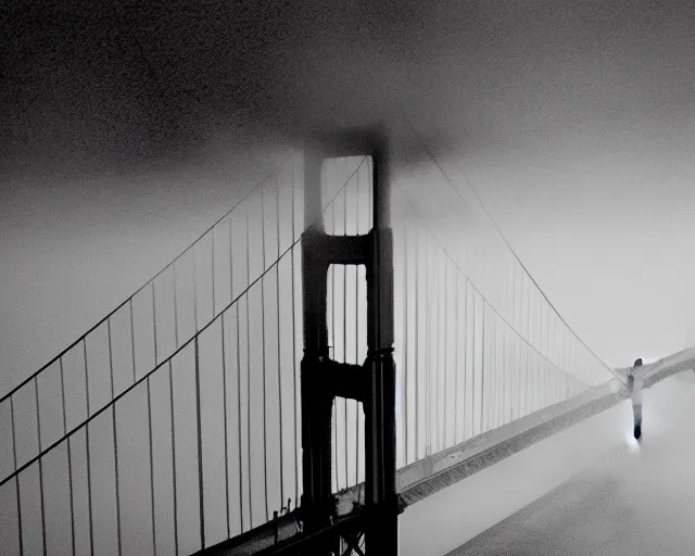 Prompt: still of the Golden Gate Bridge in The Day After Tomorrow (2004), extreme fog, blizzard