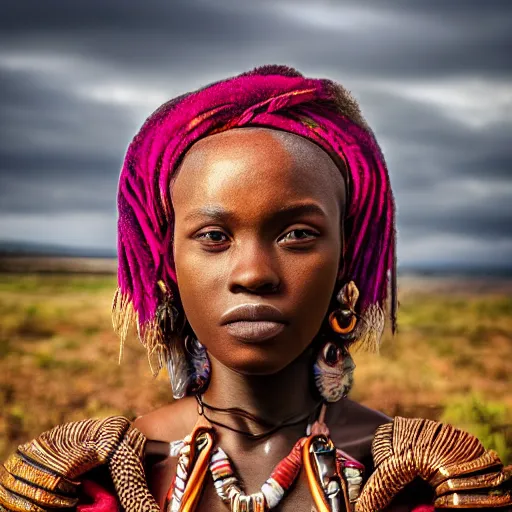 Prompt: a portait photo of Zulu princess, epic image, path tracing, complementary colours, high quality, 4k HDR, dramatic lighting, cinematic, highly detailed, high coherence, dedined face, anatomically correct, five fingers