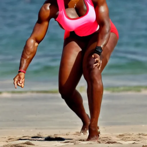 Image similar to Serena Williams playing volleyball at the beach