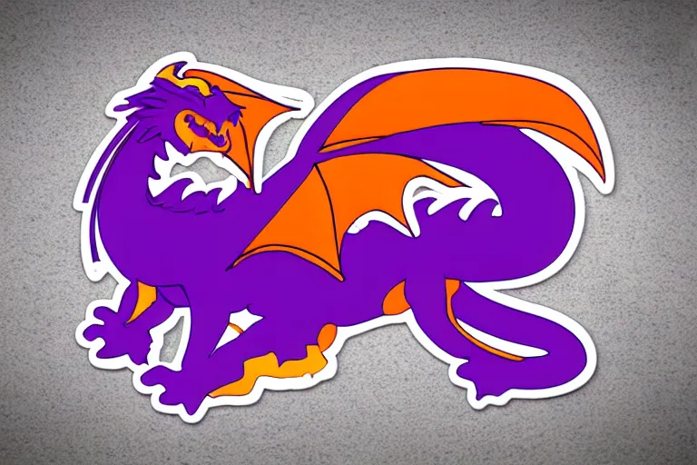 Prompt: a nice beautiful orange and purple vector sticker logo of a dragon, intricate detail