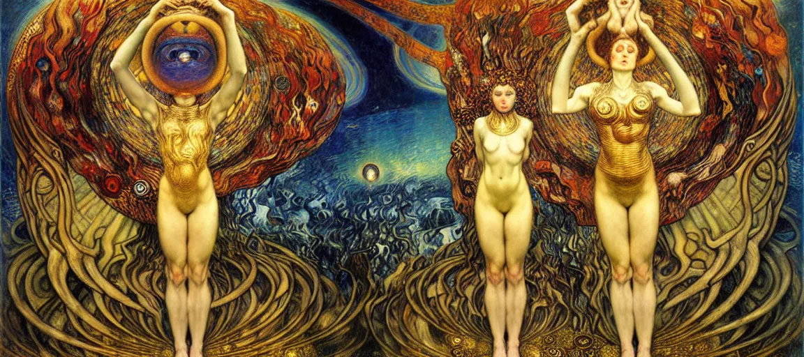 Image similar to Divine Chaos Engine by Karol Bak, Jean Delville, William Blake, Gustav Klimt, and Vincent Van Gogh, symbolist, visionary