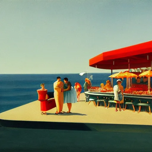 Image similar to Italian aperitivo at the seaside by Edward Hopper, 8k, octane render, detailed digital art