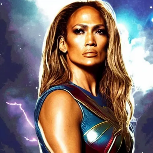 Prompt: jennifer lopez as a superheroine in an upcoming marvel movie