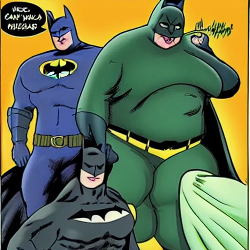 Image similar to obese batman and riddler