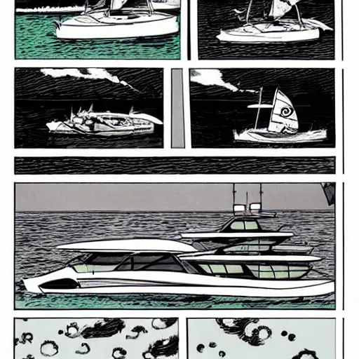 Prompt: comic yacht by bill waterson