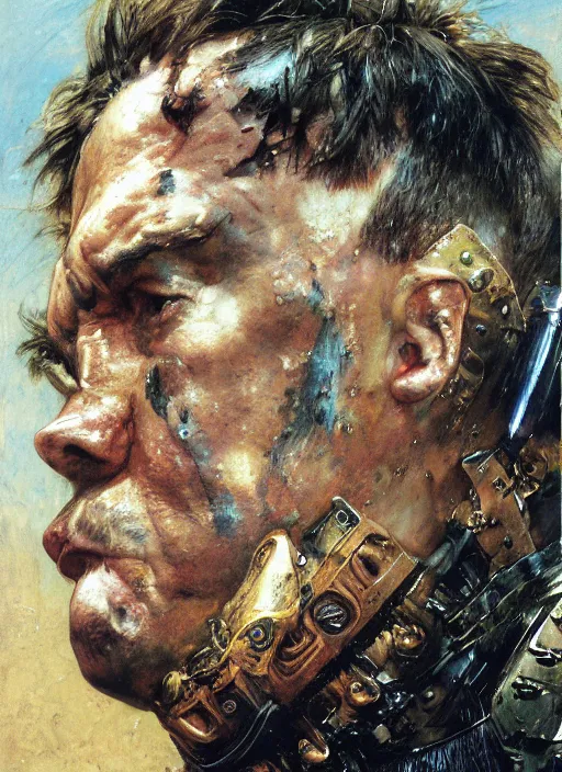 Image similar to head portrait of jocko willink as huge warrior with muscular neck, science fiction, by john berkey and lawrence alma tadema and rick berry and norman rockwell