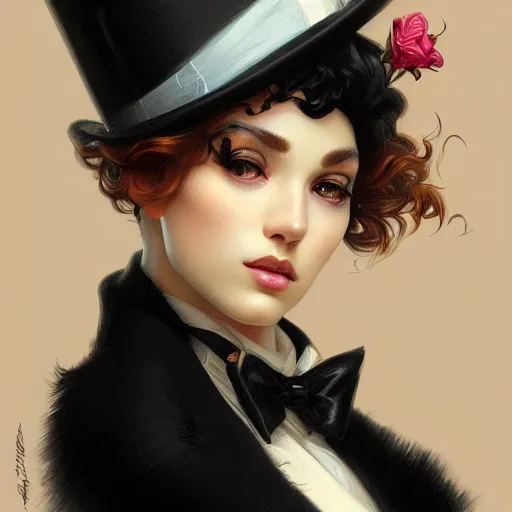 Image similar to close portrait of a fancy cat with a top hat, vaporwave, highly detailed, digital painting, artstation, concept art, smooth, sharp focus, illustration, art by artgerm and greg rutkowski and alphonse mucha