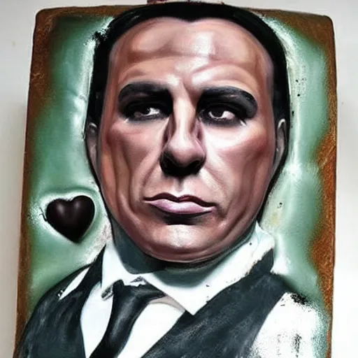 Prompt: dark chocolate relief that looks like till lindemann, dark chocolate painting