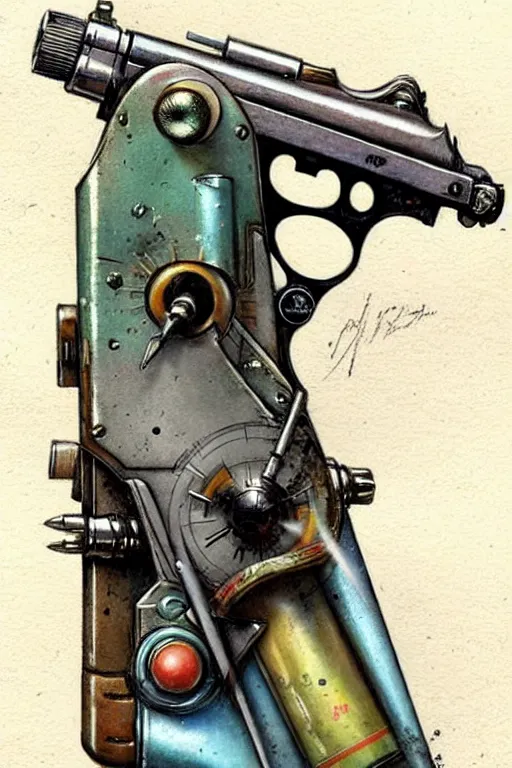 Image similar to ( ( ( ( ( 1 9 5 0 s retro science fiction raygun pistol. muted colors. ) ) ) ) ) by jean - baptiste monge!!!!!!!!!!!!!!!!!!!!!!!!!!!!!!