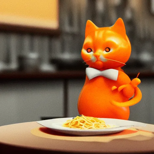 Prompt: Fat, cute orange cat in a suit eating ramen, busy restaurant, close up, octane render by Osamu Tezuka, details, 4K, 8K