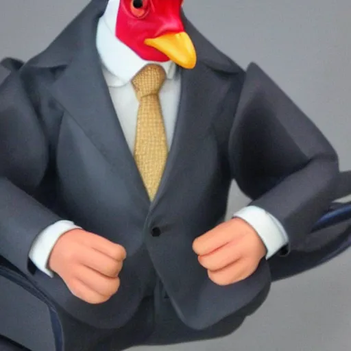 Prompt: rooster wearing a suit and tie realistic