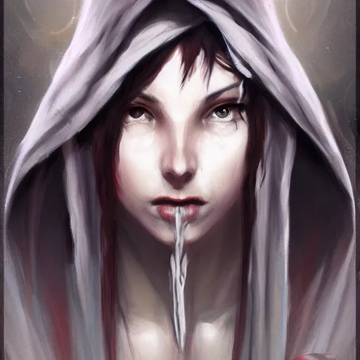 Prompt: hooded priestess of emo teen thot, by charlie bowater, peter mohrbacher, loish, trending on artstation, concept art