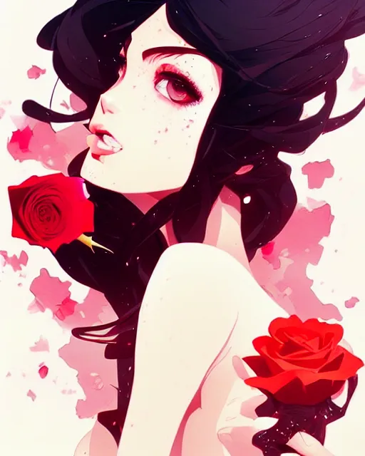 Image similar to a ultradetailed beautiful panting of a stylish woman holding a rose, by conrad roset, greg rutkowski and makoto shinkai, trending on artstation