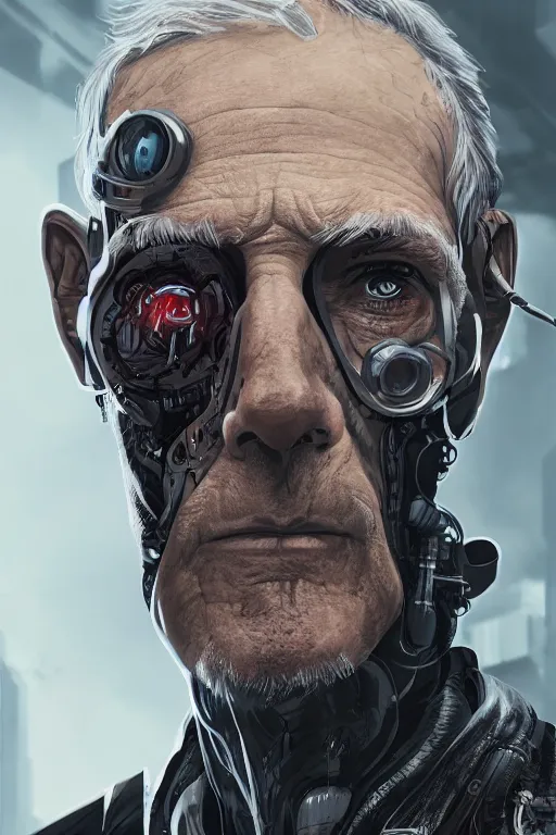 Image similar to Ultra realistic illustration of an old man cyborg, cyberpunk, sci-fi fantasy