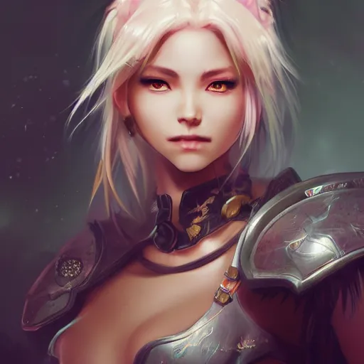 Image similar to a beautifull female warrior, character art portrait, fantasy style clothing, anime key visual, official media, illustrated by wlop, extremely detailed, 8 k, trending on artstation, cinematic lighting, beautiful