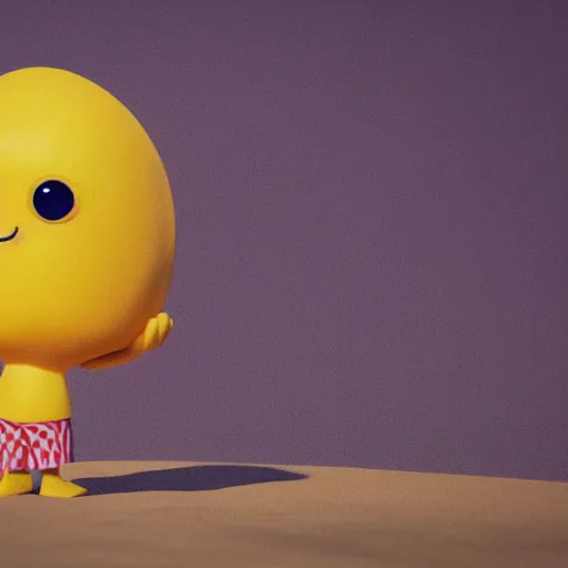 Image similar to a supercute cartoonnetwork lemon character, that is cute and good looking, it's is relaxing on a beach, dalle - 2 quality, octane render, 3 d, volumetric lightening,