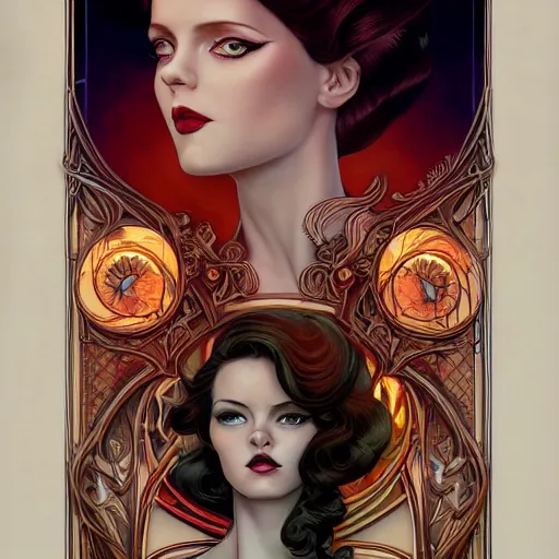 Image similar to an art nouveau, ( streamline moderne ), multi - racial portrait in the style of anna dittmann and donato giancola and charlie bowater. very large, clear, expressive, and intelligent eyes. centered, ultrasharp focus, dramatic lighting, photorealistic digital matte painting, intricate symmetrical ultra detailed background.