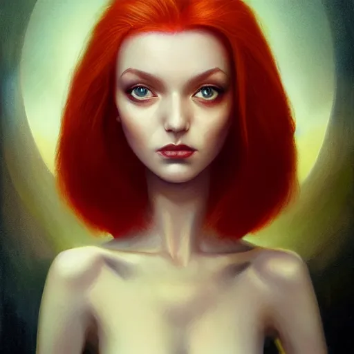 Image similar to Lofi portrait of redhead, Pixar style by Stanley Artgerm and Tom Bagshaw and Tristan Eaton and Tim Burton