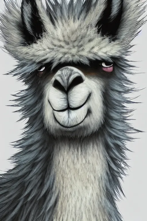 Image similar to Highly detailed anime, wild fluffy llama portrait, studio Ghibli, Makoto Shinkai,