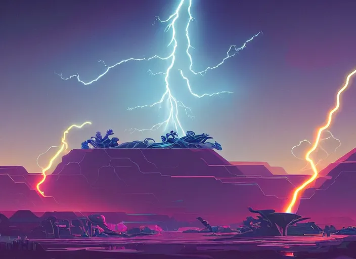 Image similar to abstract lightning storm by paolo eleuteri serpieri and tomer hanuka and chesley bonestell and daniel merriam and tomokazu matsuyama and dan mumford, unreal engine, high resolution render, featured on artstation, octane, 8 k, highly intricate details, vivid colors, vector illustration